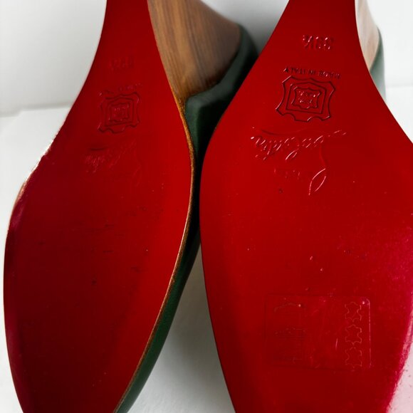 Christian Louboutin Miss Boxe Green Leather & Wood Wedges Shoes 39.5 - Picture 10 of 11